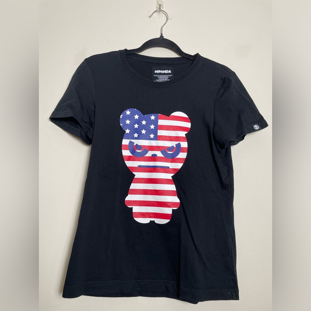 HiPanda Angry Panda American Flag Print‎ Slim Fit Women’s T-Shirt - L